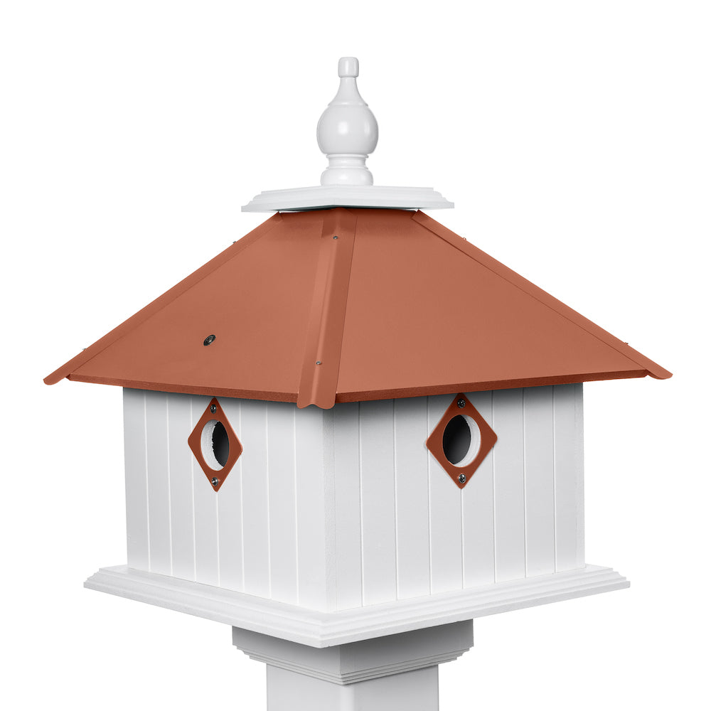 Hammer copper jasmine birdhouse with white background