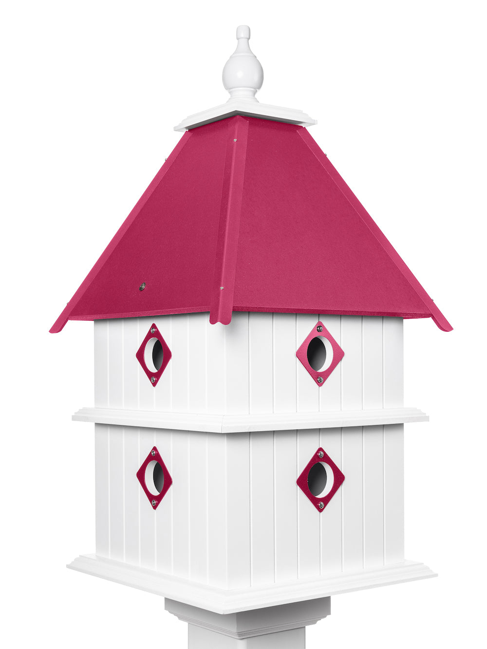 Pink plantation birdhouse with white background