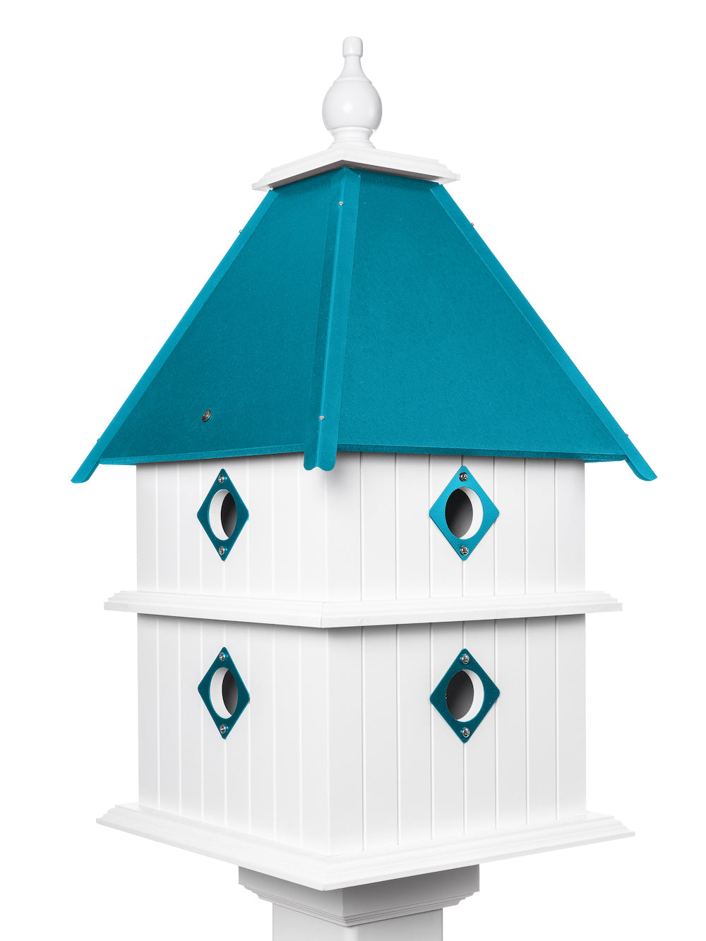 Lagoon blue plantation birdhouse with white background