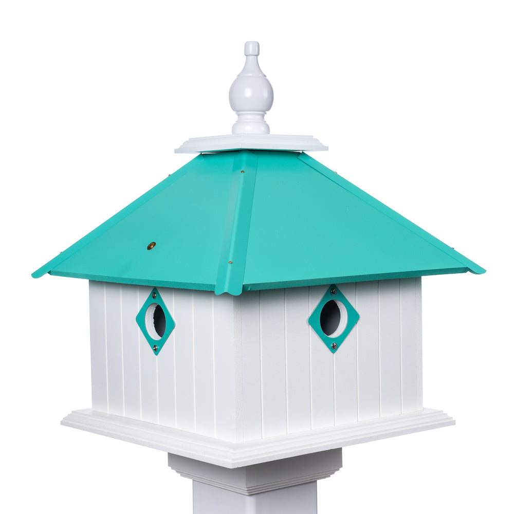 Beach glass carriage birdhouse with white background