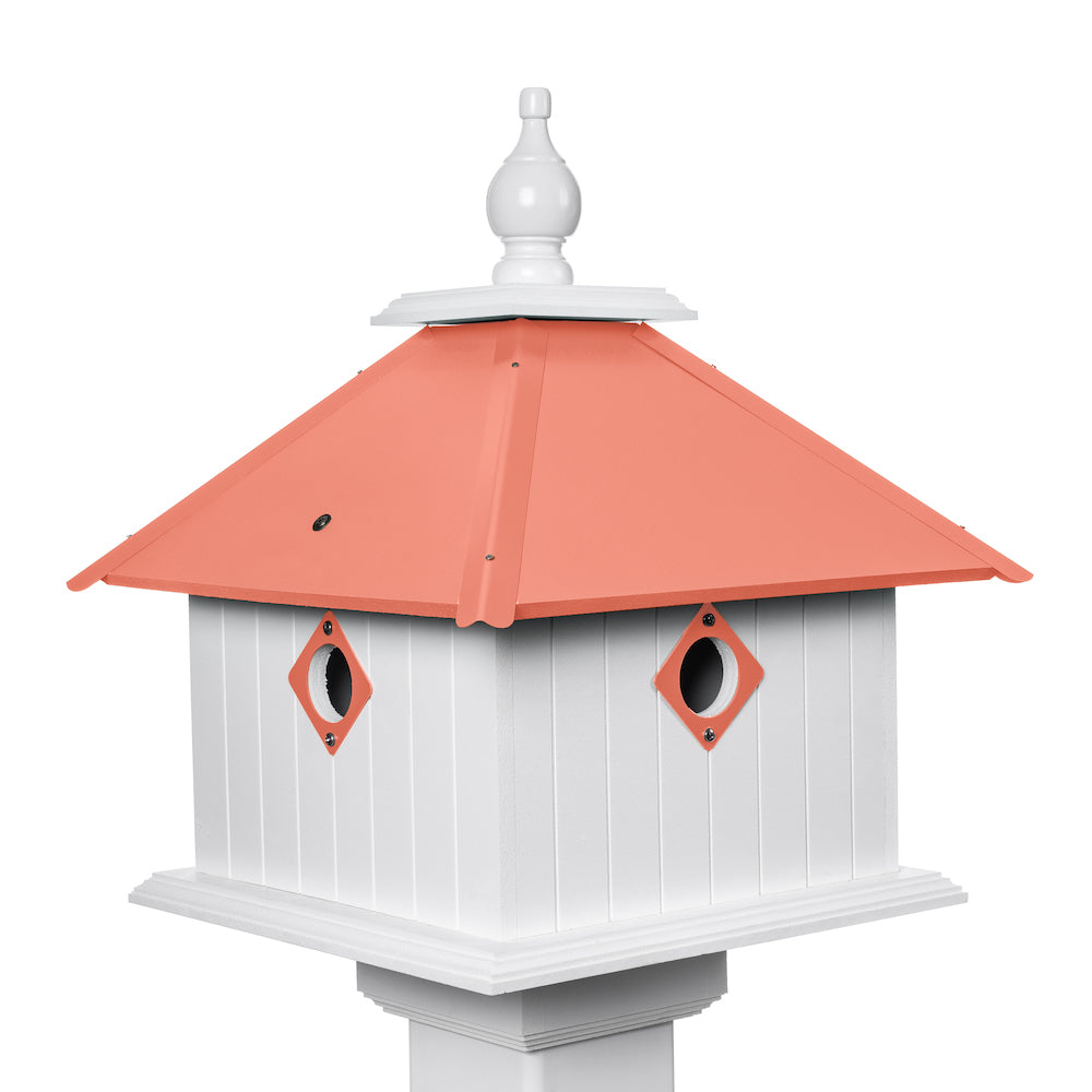 Coral isle carriage birdhouse with white background