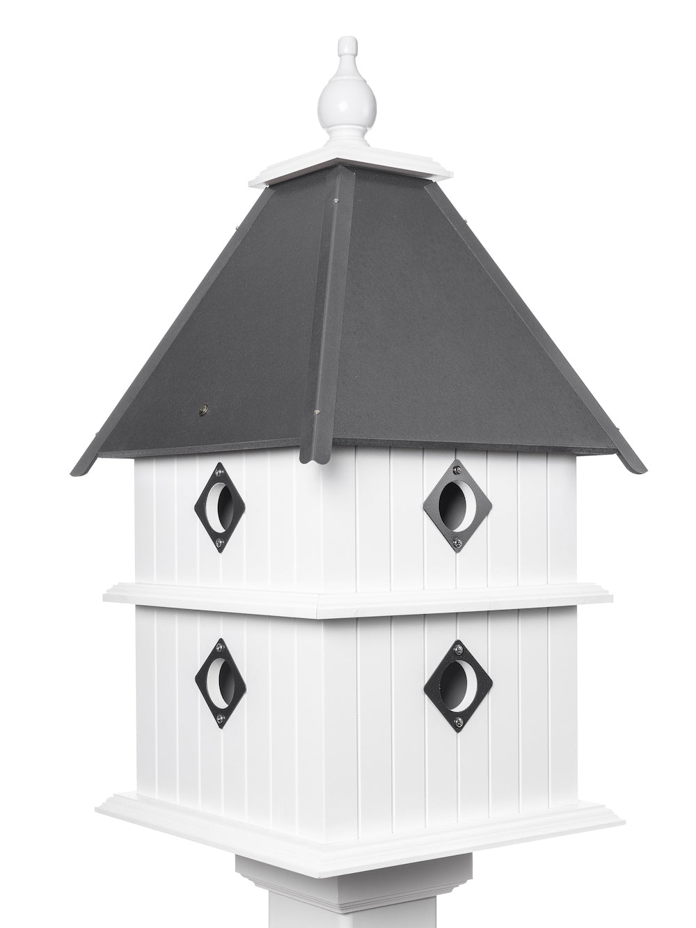 Gray plantation birdhouse with white background