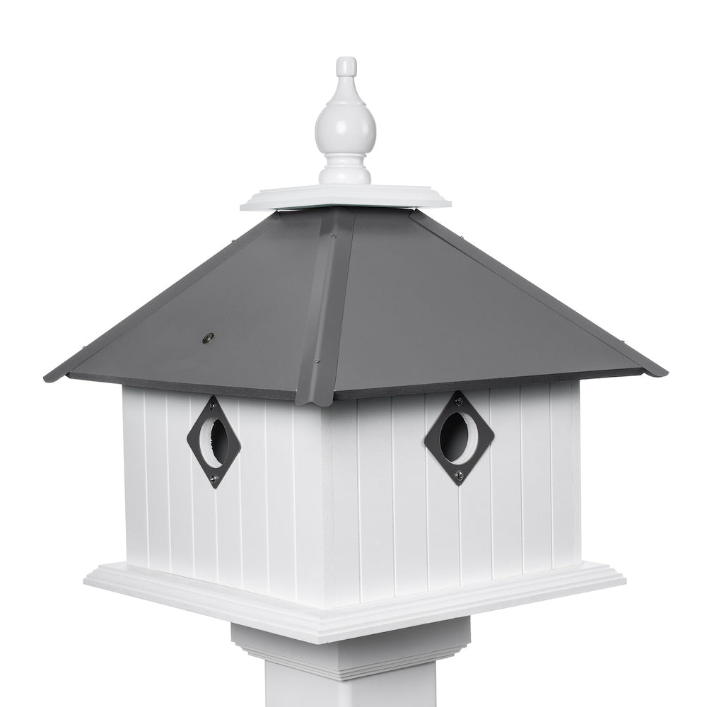 Gray carriage birdhouse with white background