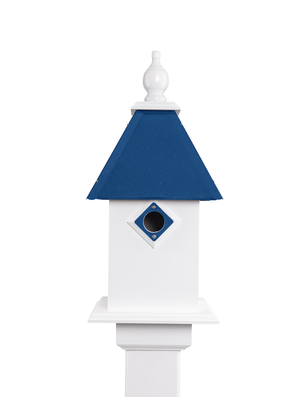 Cobalt blue classic bluebird house with white background