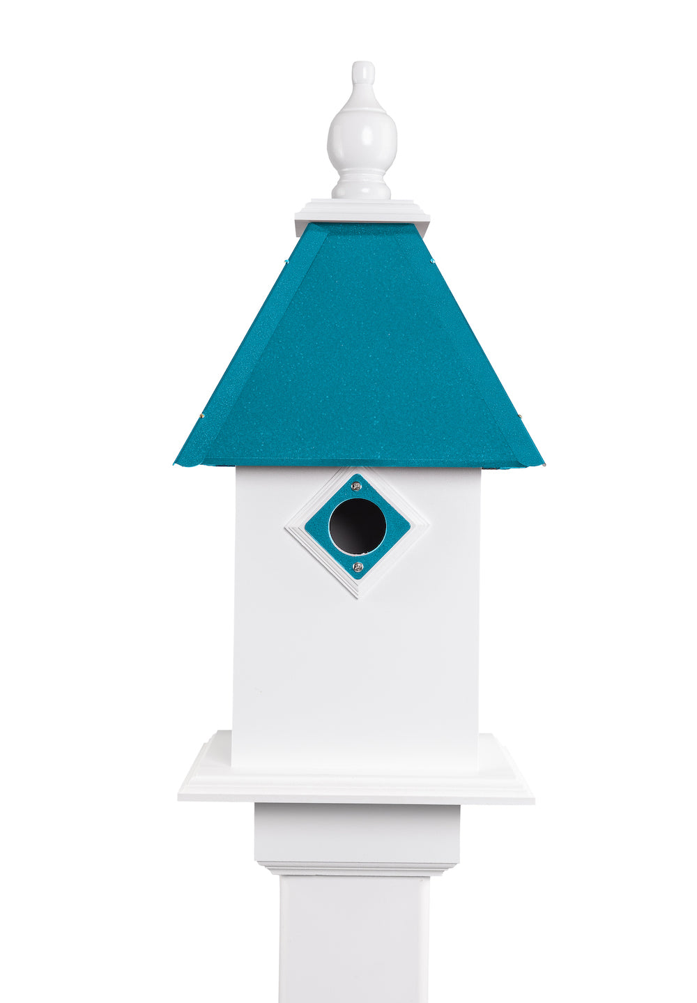 Lagoon blue classic bluebird house with white background