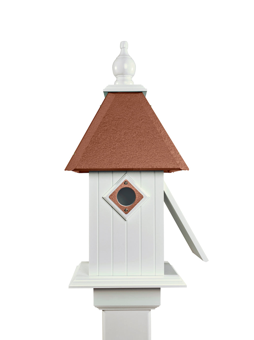 Hammer copper cathedral birdhouse with white background